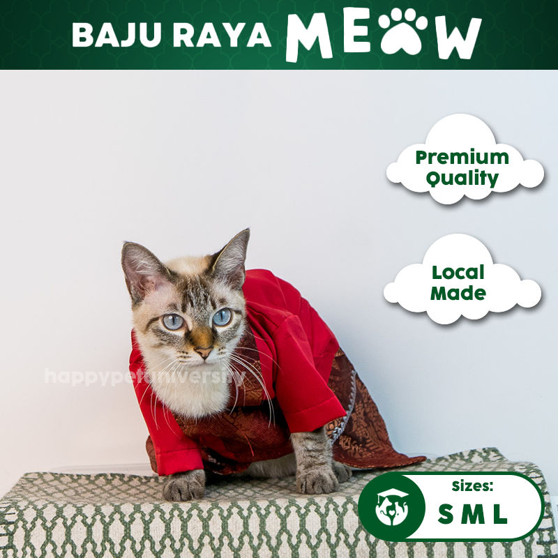 [BUATAN MAS] RED Premium Baju Kebaya Kucing Baju Kurung Baju Raya Kucing Raya Aidilfitri Pet Clothing Costume