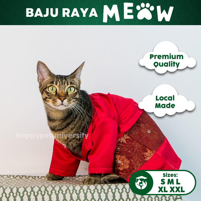 [BUATAN MAS] MAROON Premium Baju Melayu Kucing Baju Kurung Baju Raya Kucing Raya Aidilfitri Pet Clothing Costume