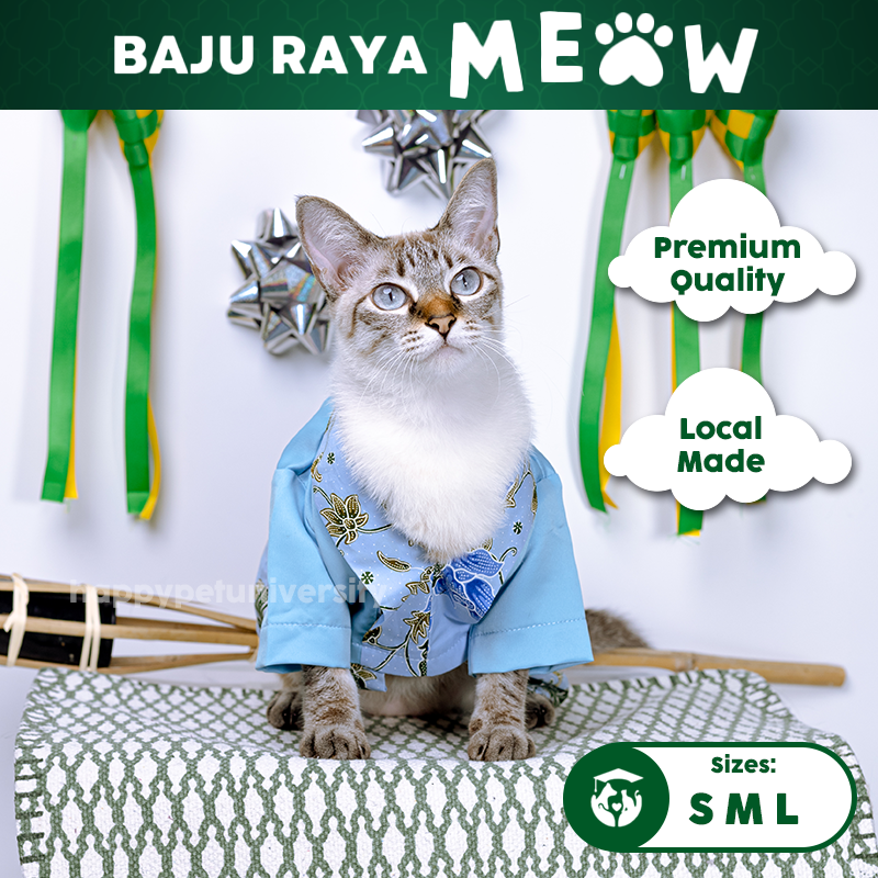 [BUATAN MAS] BLUE Premium Baju Kebaya Kucing Baju Melayu Baju Raya Kucing Raya Aidilfitri Pet Clothing Costume