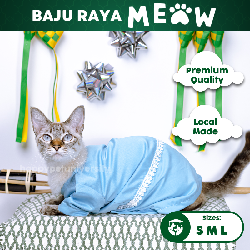 [BUATAN MAS] BLUE Premium Baju Kurung Kucing Baju Melayu Baju Raya Kucing Raya Aidilfitri Pet Clothing Costume