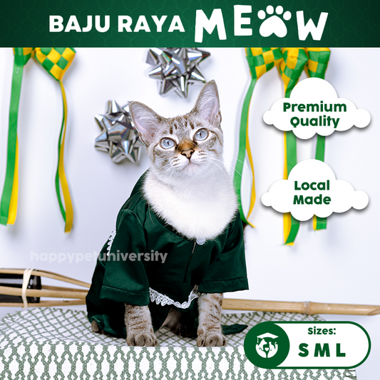 [BUATAN MAS] GREEN Premium Baju Kurung Kucing Baju Melayu Baju Raya Kucing Raya Aidilfitri Pet Clothing Costume