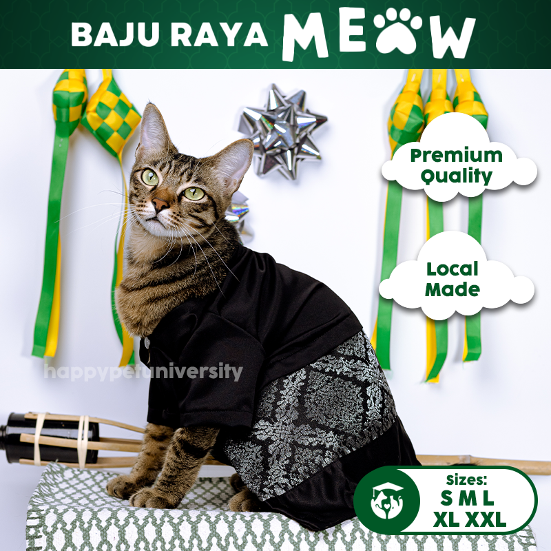 [BUATAN MAS] BLACK Premium Baju Melayu Kucing Baju Kurung Baju Raya Kucing Raya Aidilfitri Pet Clothing Costume