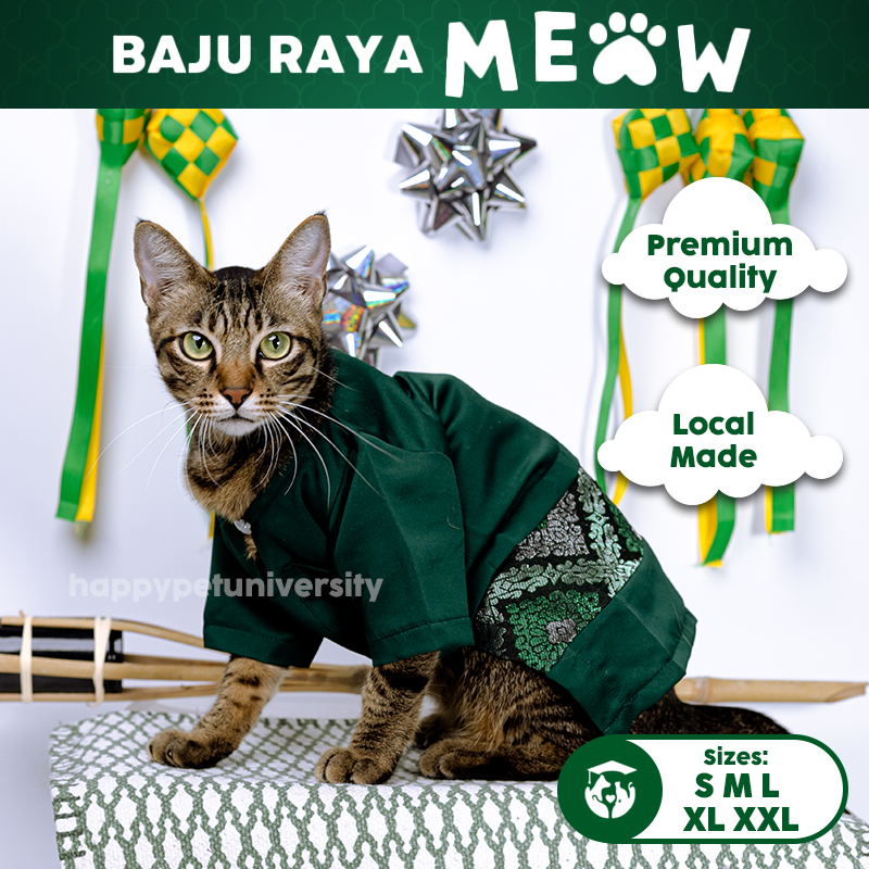 [BUATAN MAS] GREEN Premium Baju Melayu Kucing Baju Kurung Baju Raya Kucing Raya Aidilfitri Pet Clothing Costume