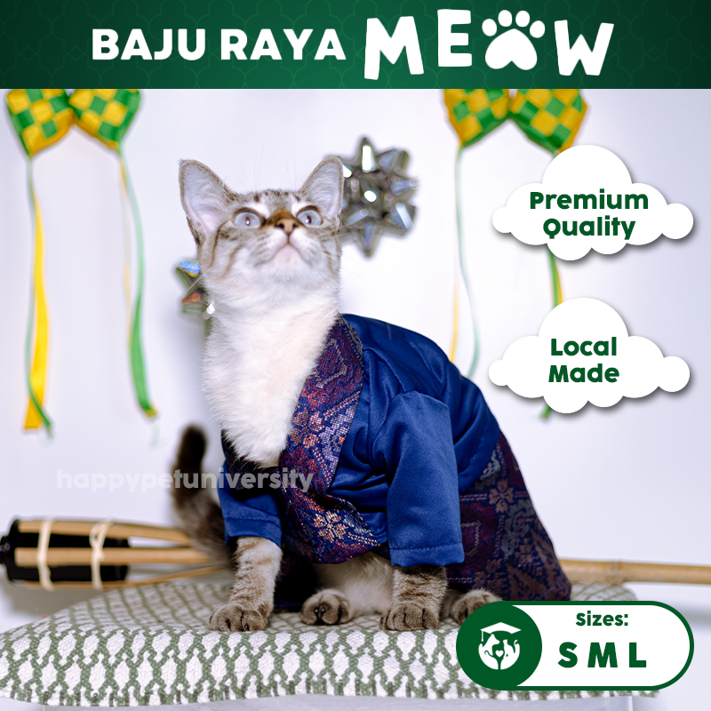 [BUATAN MAS] Dark Blue Premium Baju Kebaya Kucing Baju Melayu Baju Raya Kucing Raya Aidilfitri Pet Clothing Costume