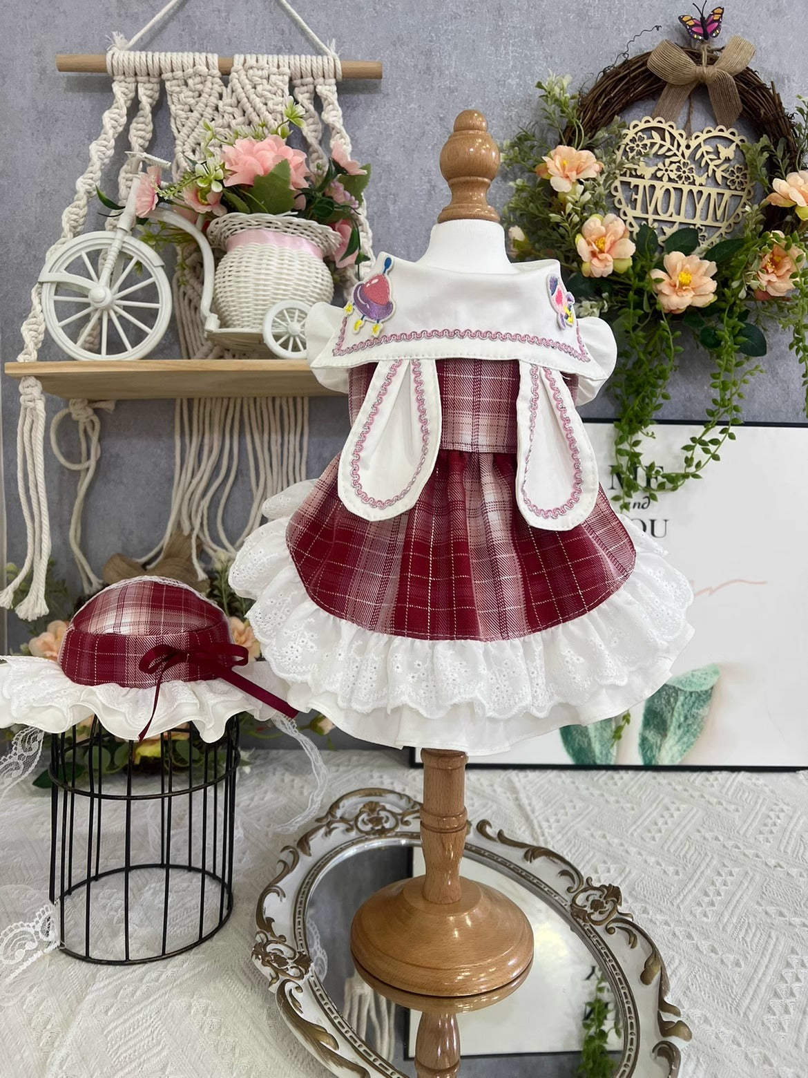 Rabbit Ear Lolita Red Lacey Dress