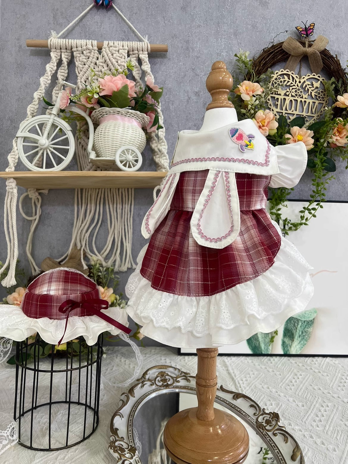 Rabbit Ear Lolita Red Lacey Dress