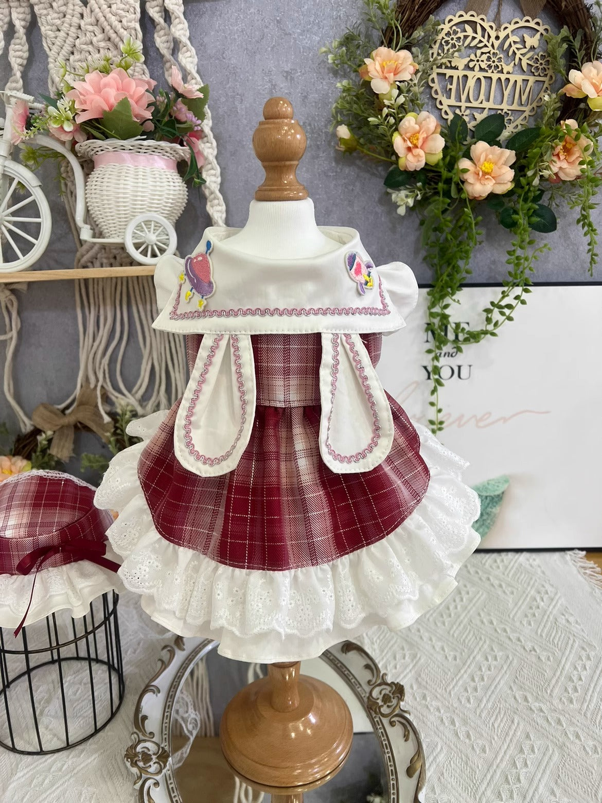 Rabbit Ear Lolita Red Lacey Dress