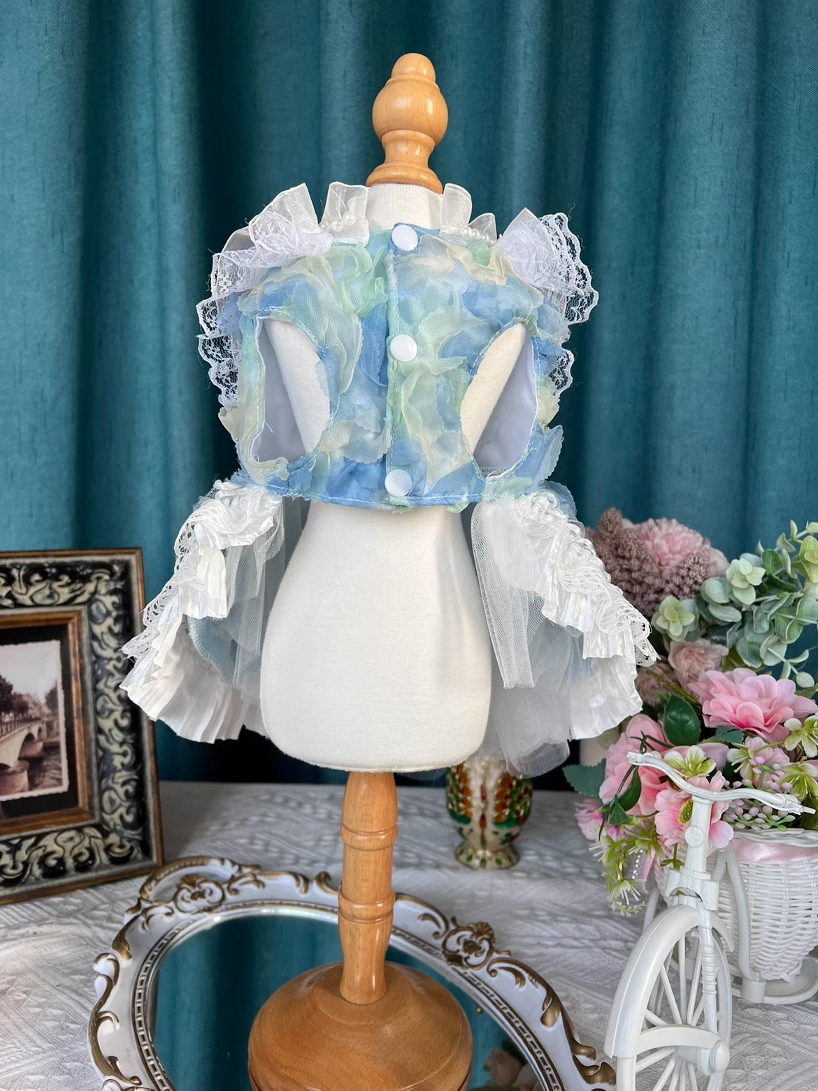 Sea Blue Ribbon Art Lolita Lacey Dress