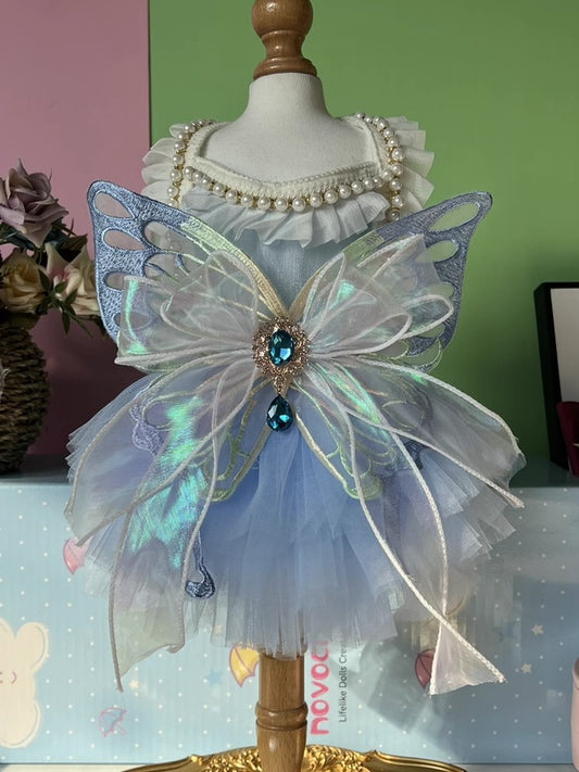 Rainbow Blue Huge Butterfly Diamond Lolita Lacey Dress