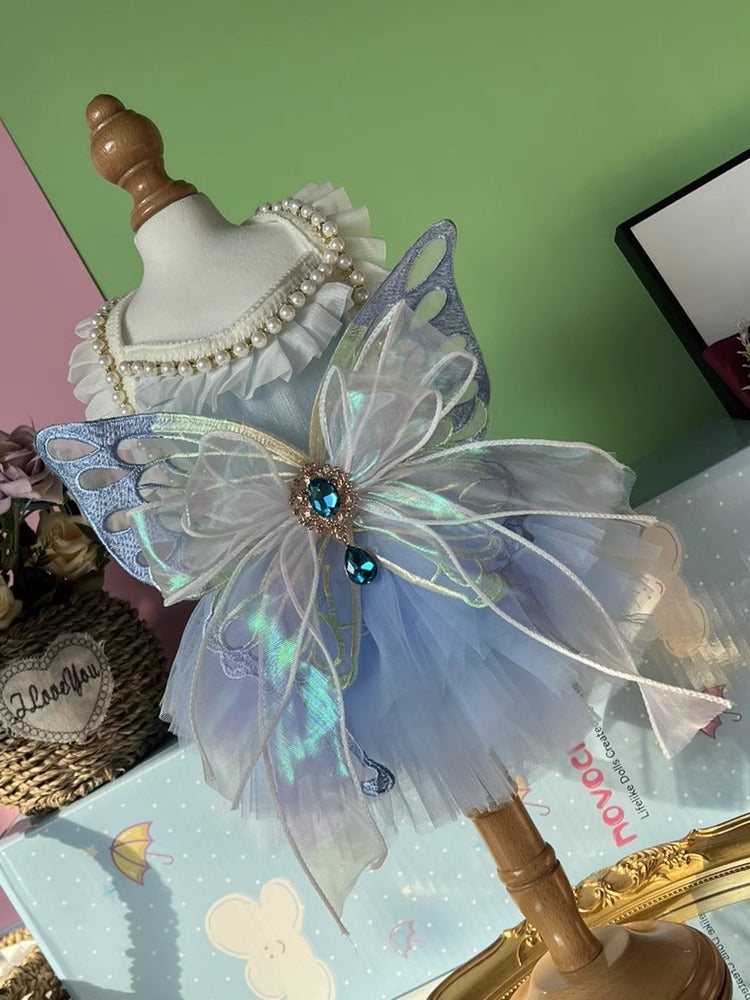 Rainbow Blue Huge Butterfly Diamond Lolita Lacey Dress