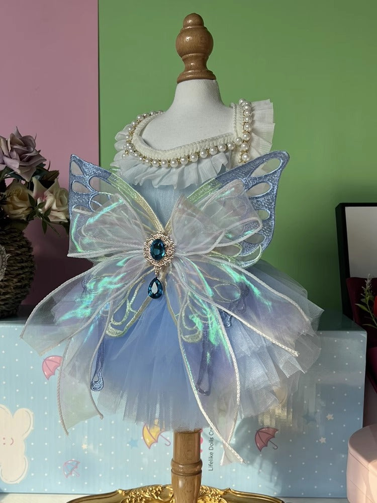 Rainbow Blue Huge Butterfly Diamond Lolita Lacey Dress