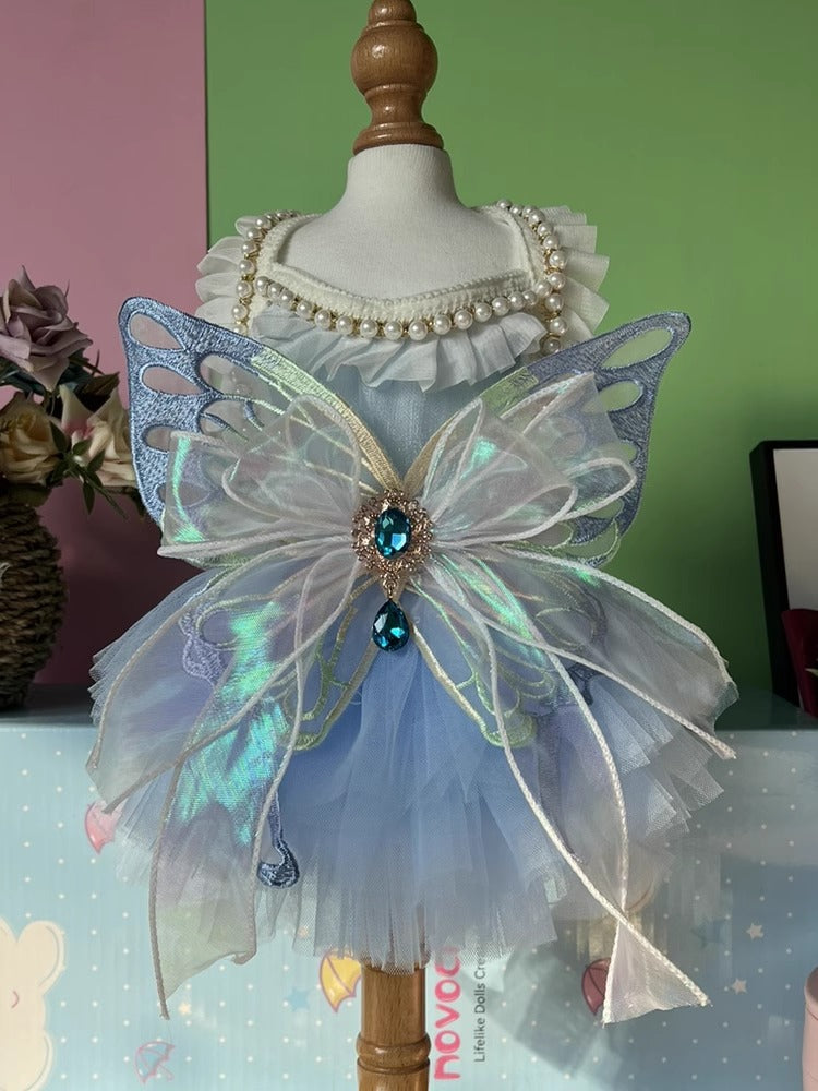 Rainbow Blue Huge Butterfly Diamond Lolita Lacey Dress