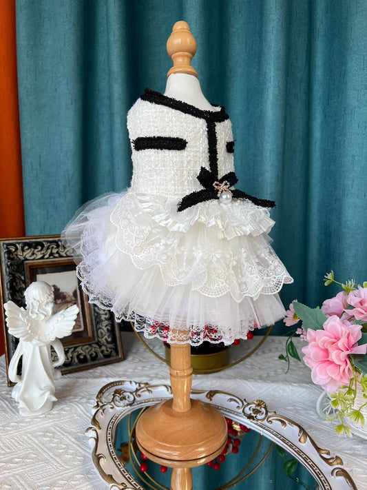 Elegant B/W Ribbon Lolita Tweed Dress