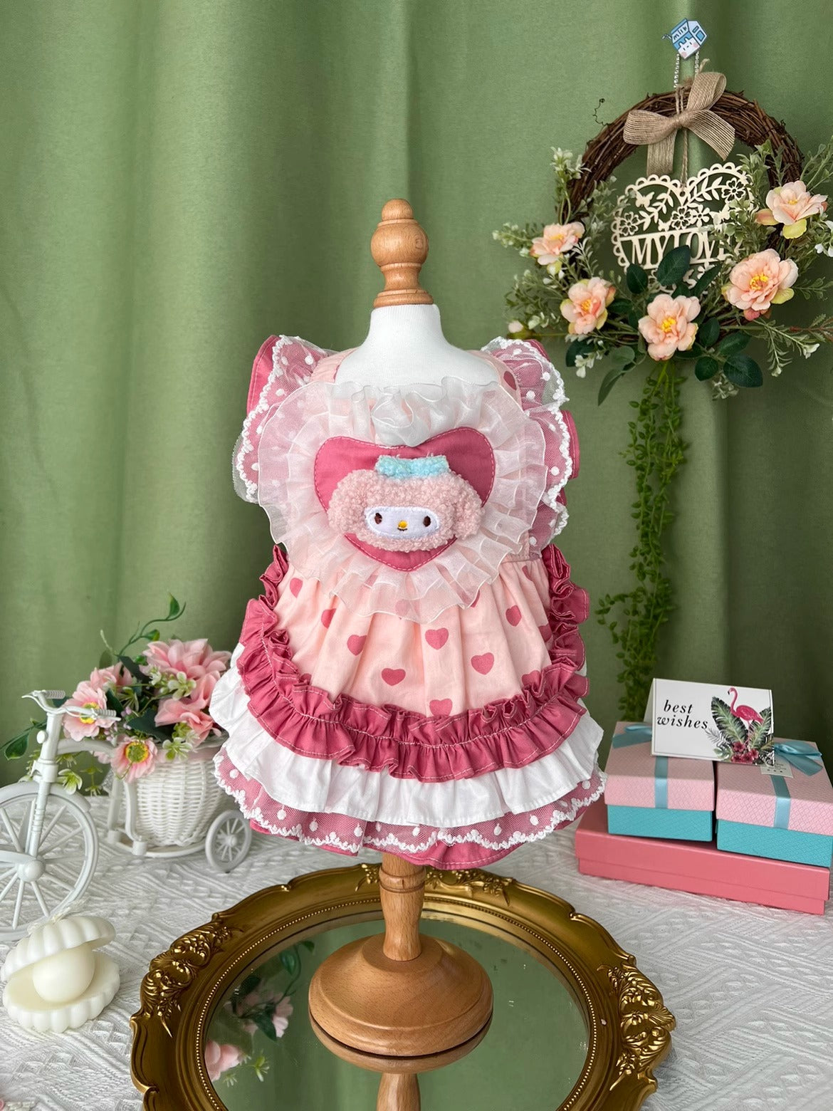 Sanrio Pink Layered Heart Shape Cute Little Melody Lacey Lolita Dress