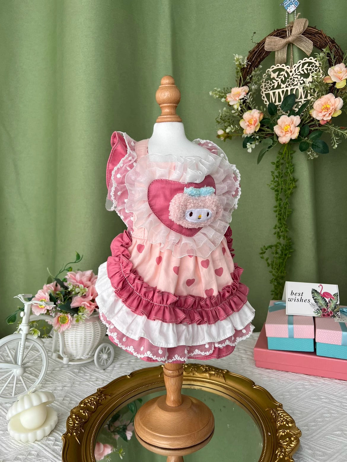 Sanrio Pink Layered Heart Shape Cute Little Melody Lacey Lolita Dress