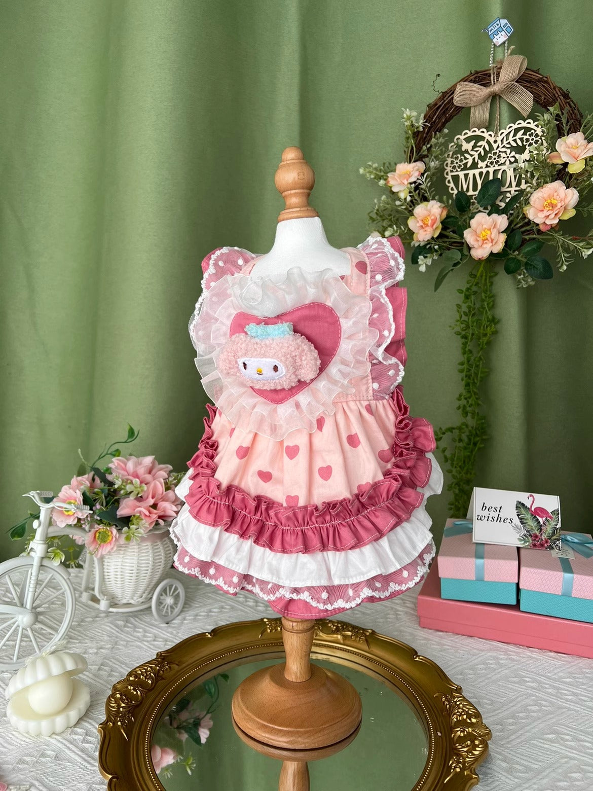 Sanrio Pink Layered Heart Shape Cute Little Melody Lacey Lolita Dress