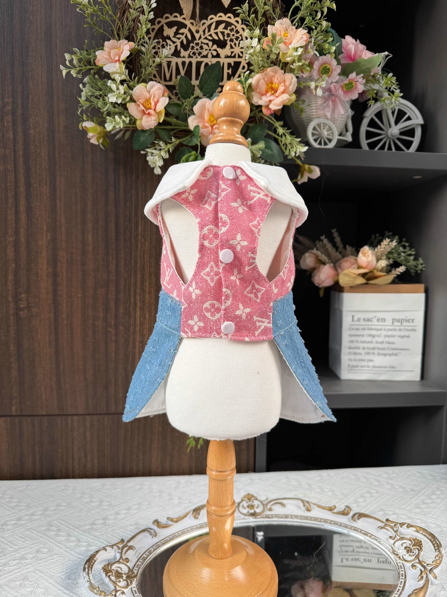 Premium Pink Denim Pocket Tweed Pet Dress