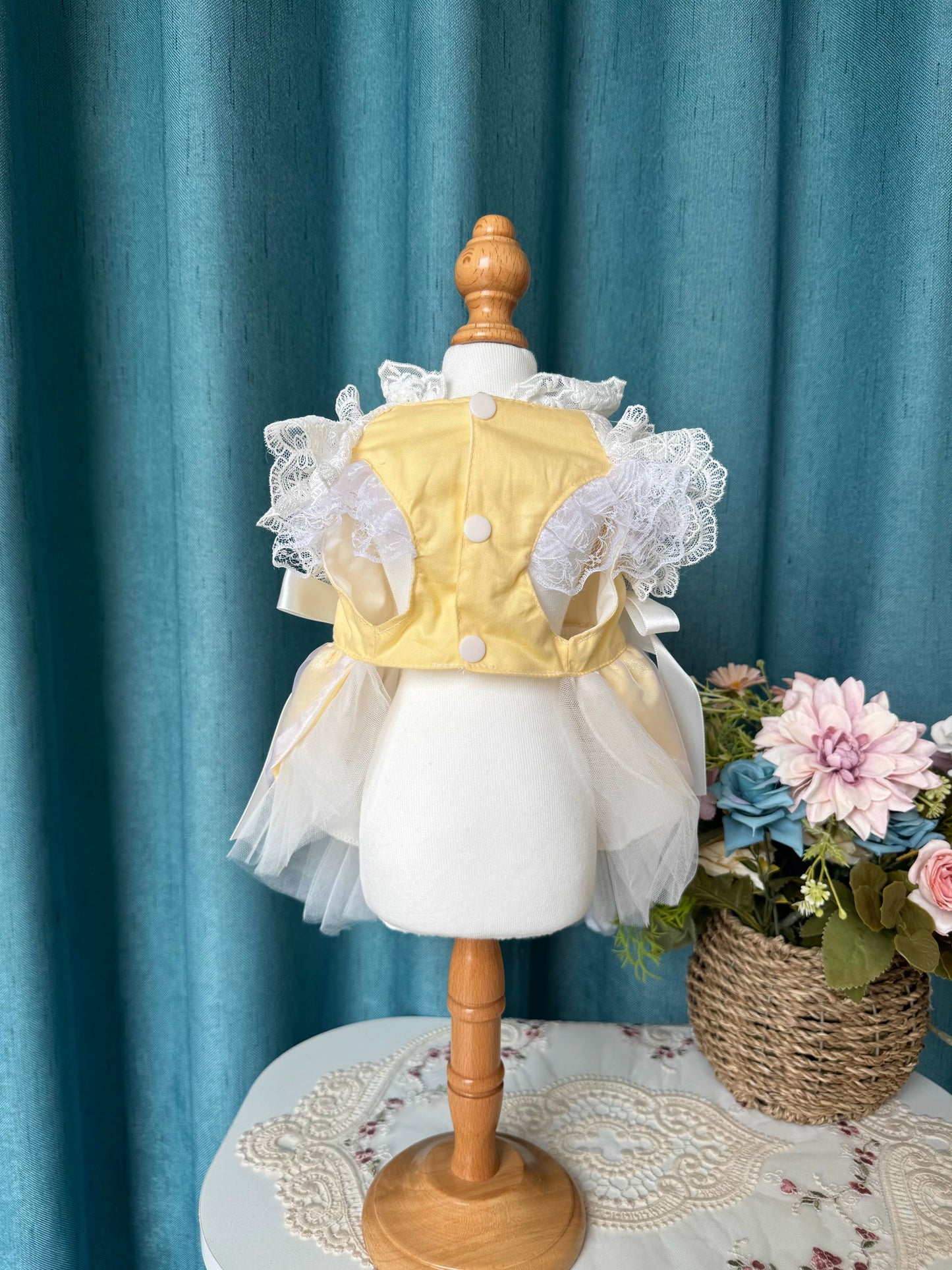 Premium Glossy Milky Yellow Layered Princess Lolita Dinner/Party Pet Dress