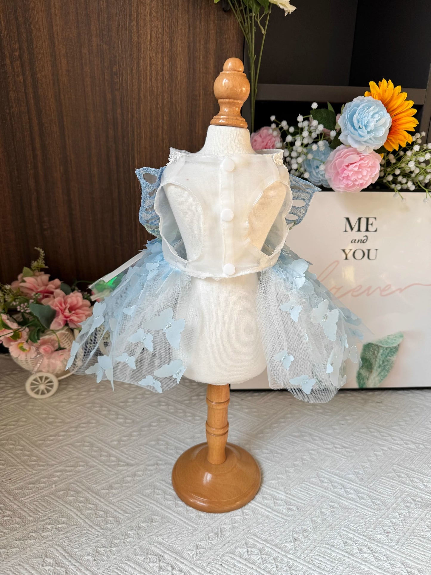 Premium Shining Sky Blue Butterfly Layered Princess Lolita Dinner/Party Pet Dress