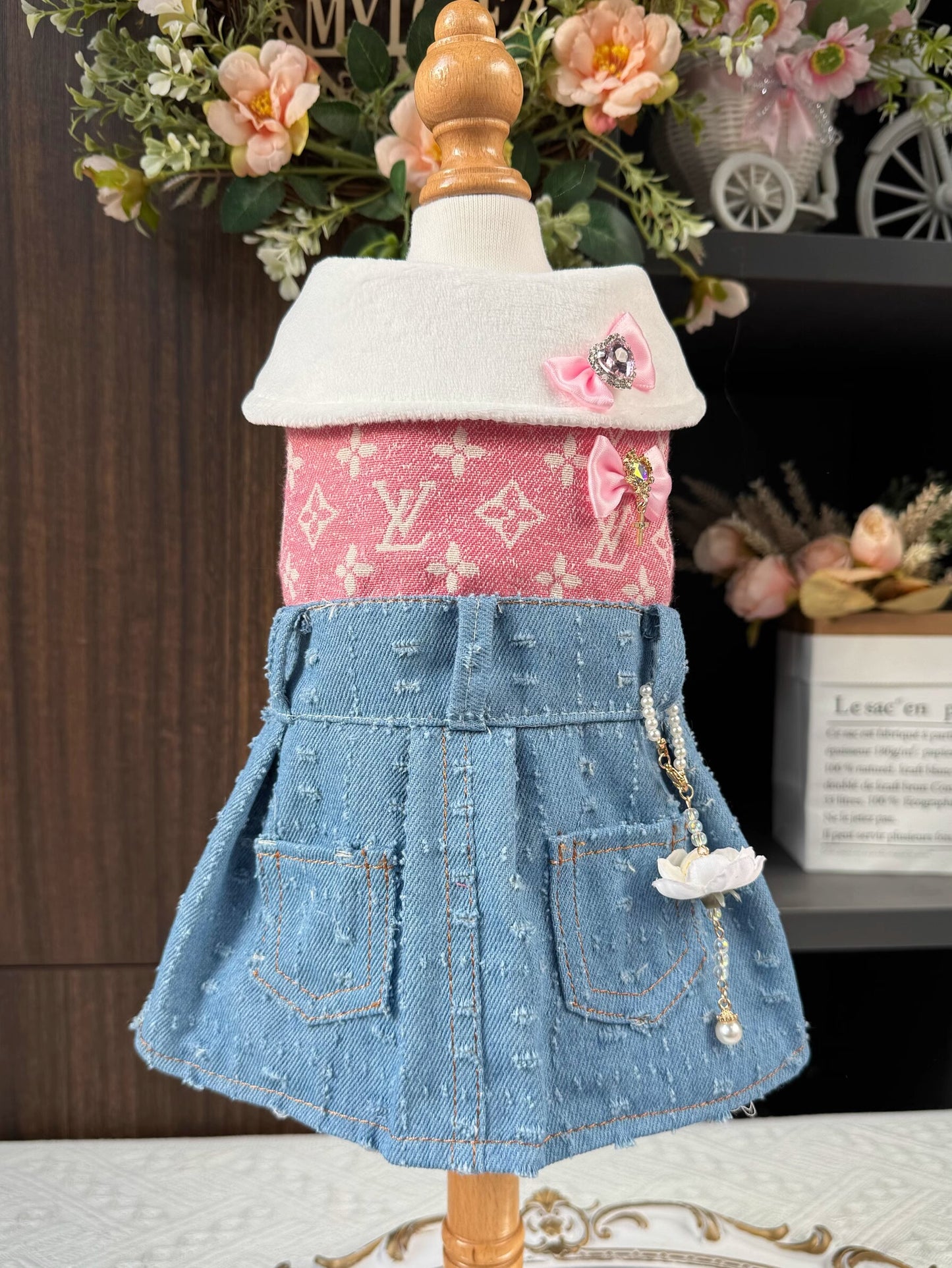 Premium Pink Denim Pocket Tweed Pet Dress