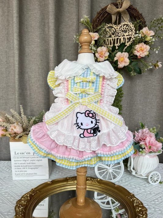 Sanrio Layered Sweet Rainbow Pink Lacey Ribbon Hello Kitty Lolita Dress