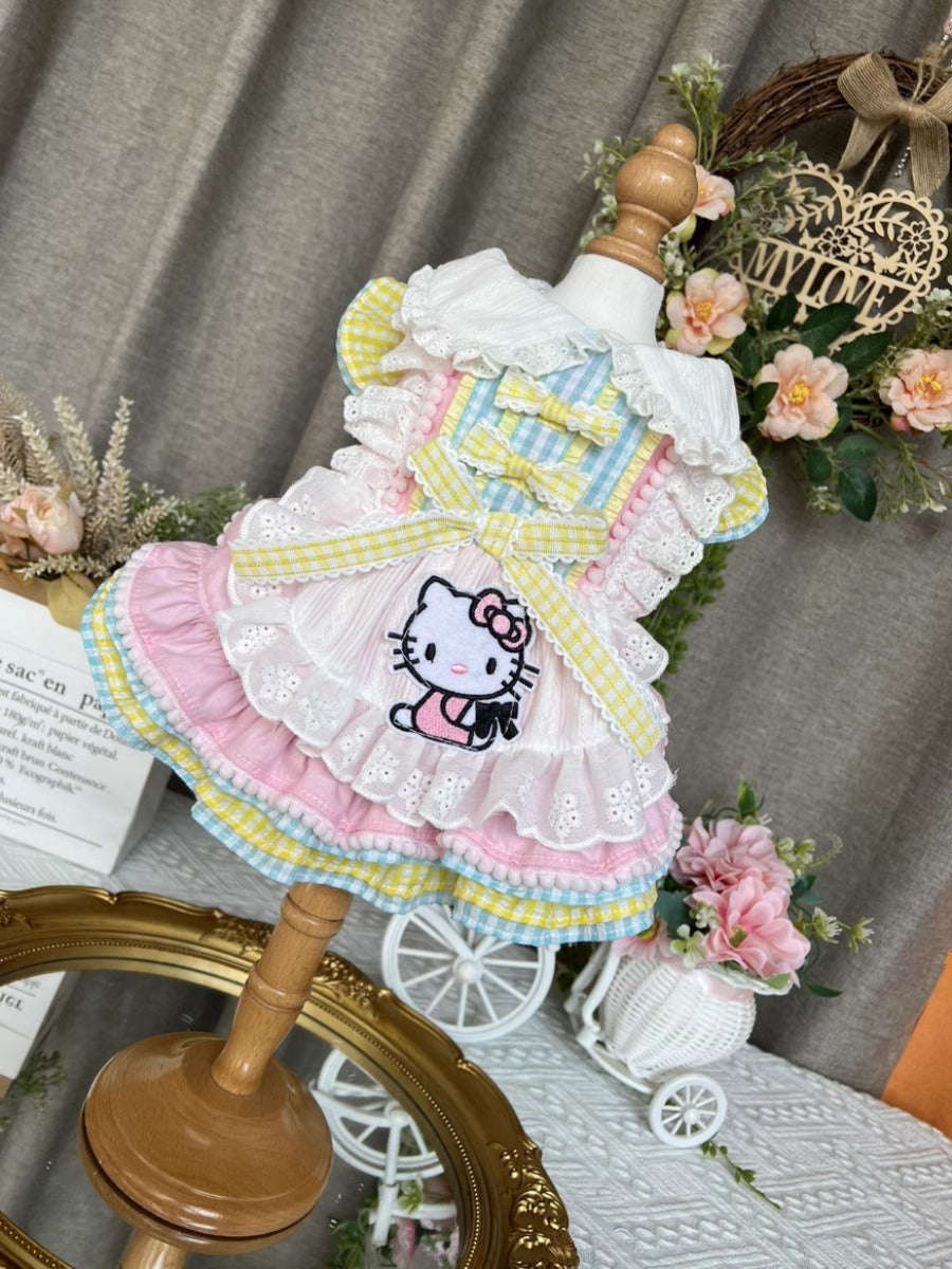 Sanrio Layered Sweet Rainbow Pink Lacey Ribbon Hello Kitty Lolita Dress