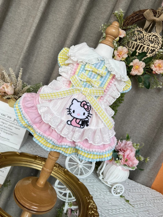 Sanrio Layered Sweet Rainbow Pink Lacey Ribbon Hello Kitty Lolita Dress