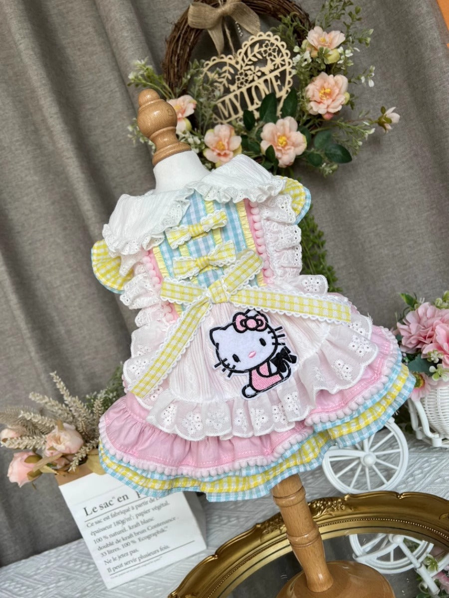 Sanrio Layered Sweet Rainbow Pink Lacey Ribbon Hello Kitty Lolita Dress