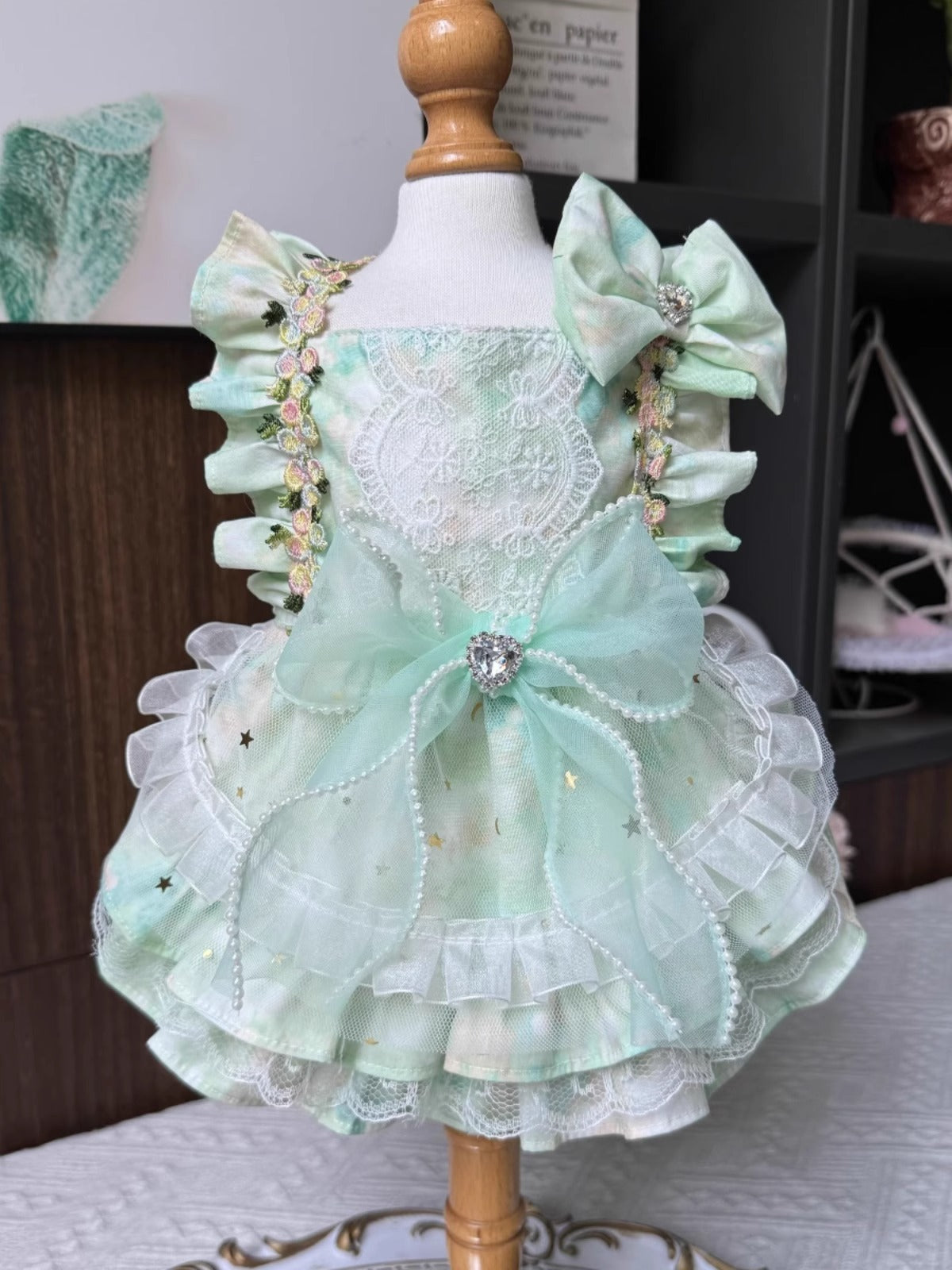 Soft Mint Green Ribbon Layered Lacey Lolita Dress