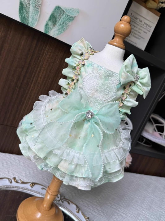 Soft Mint Green Ribbon Layered Lacey Lolita Dress