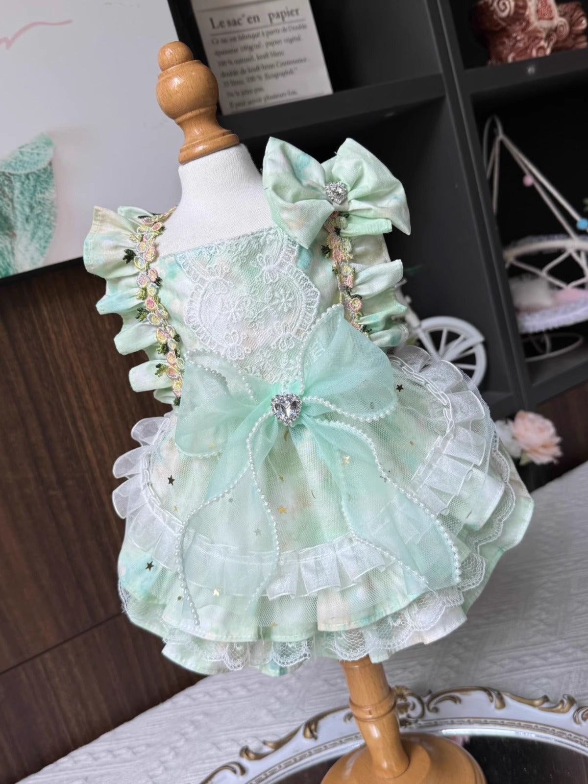 Soft Mint Green Ribbon Layered Lacey Lolita Dress