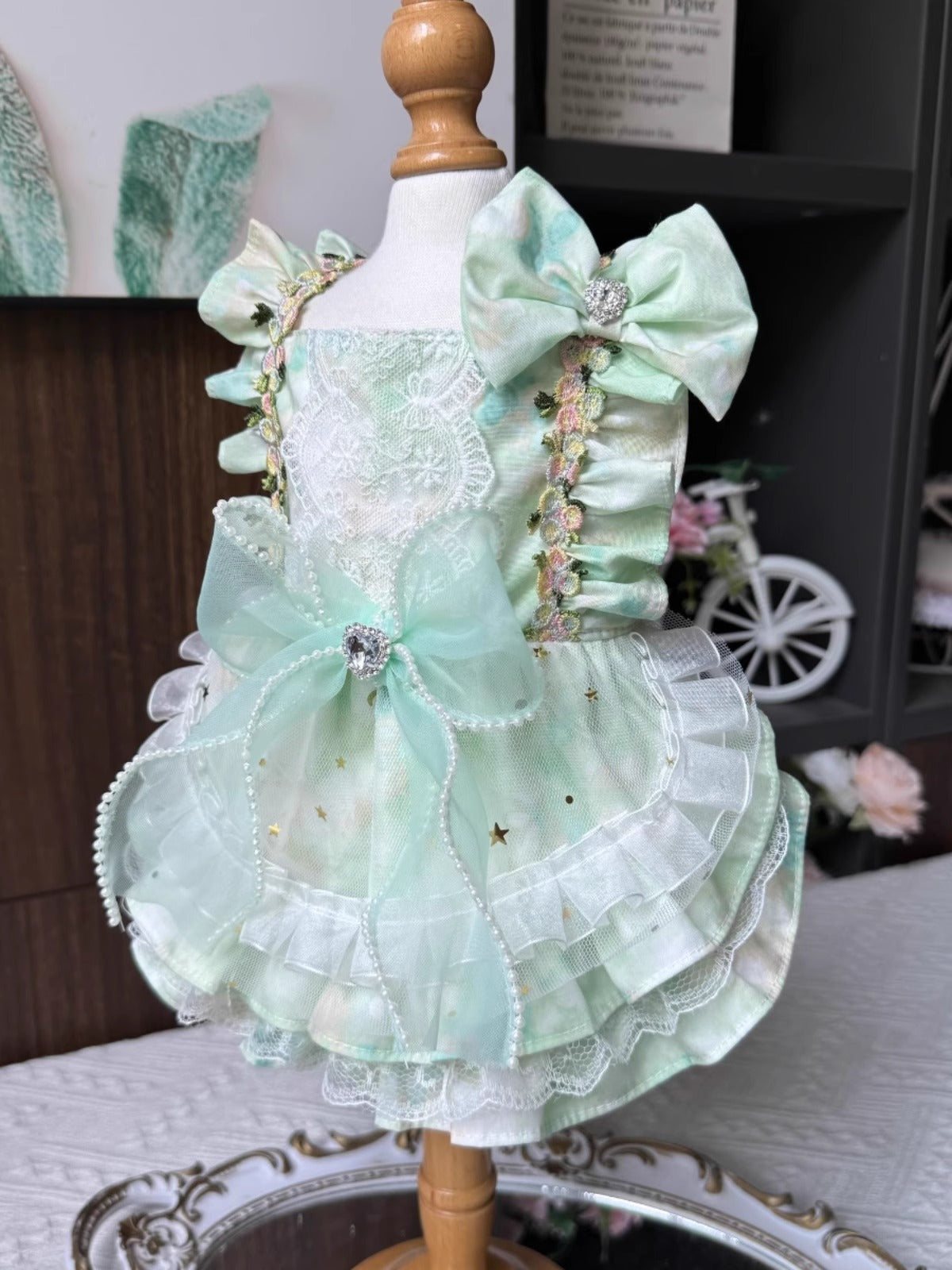 Soft Mint Green Ribbon Layered Lacey Lolita Dress