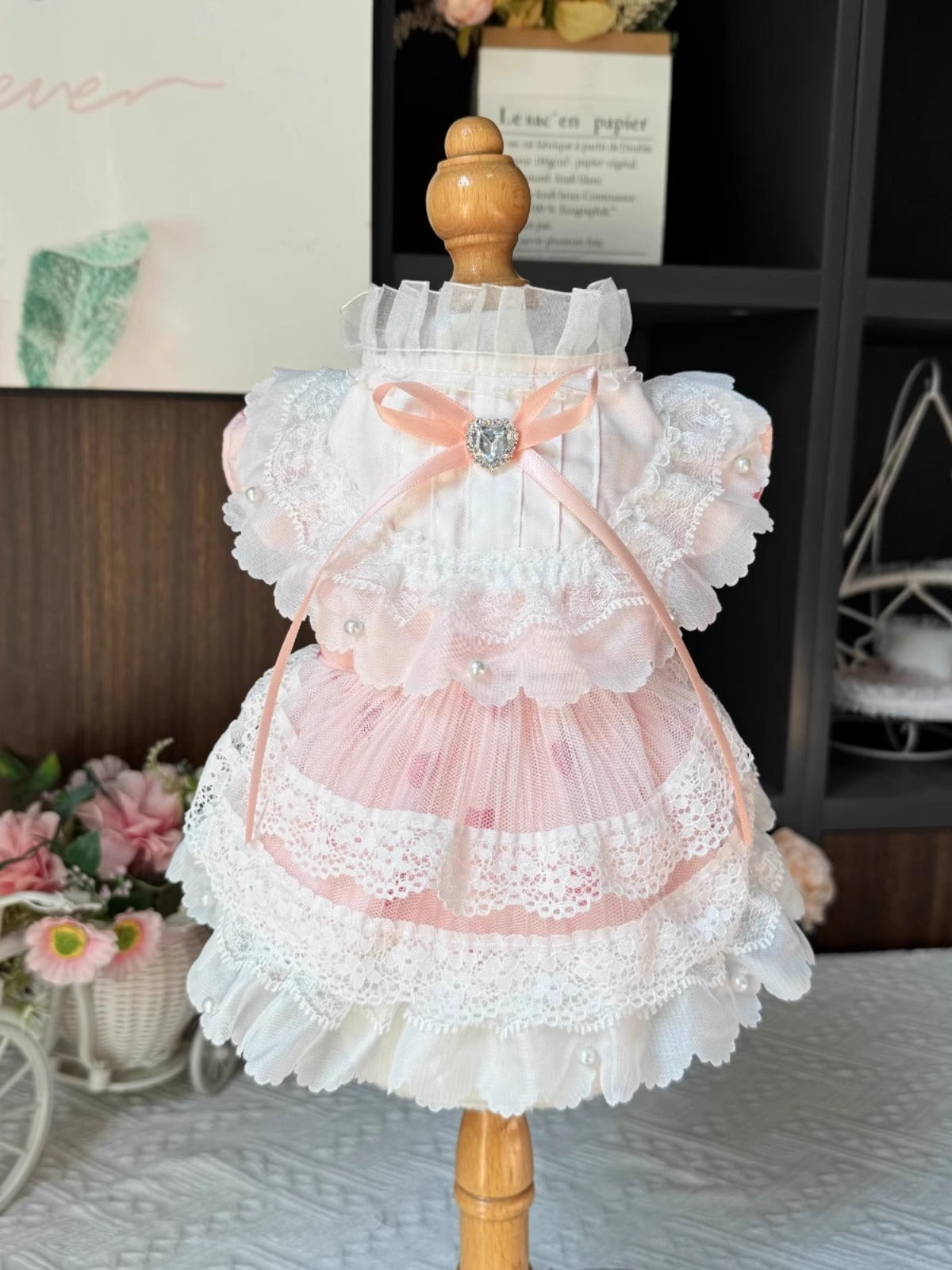 Premium Soft Pink Ribbon Layered Lacey Lolita Dress