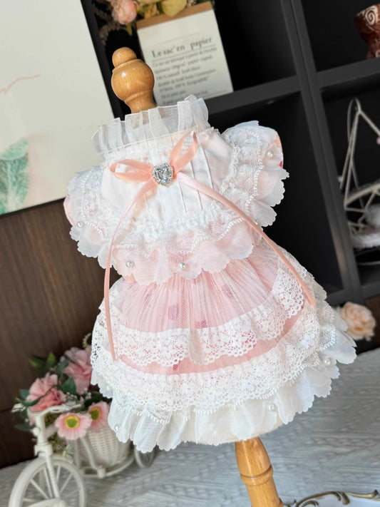 Premium Soft Pink Ribbon Layered Lacey Lolita Dress