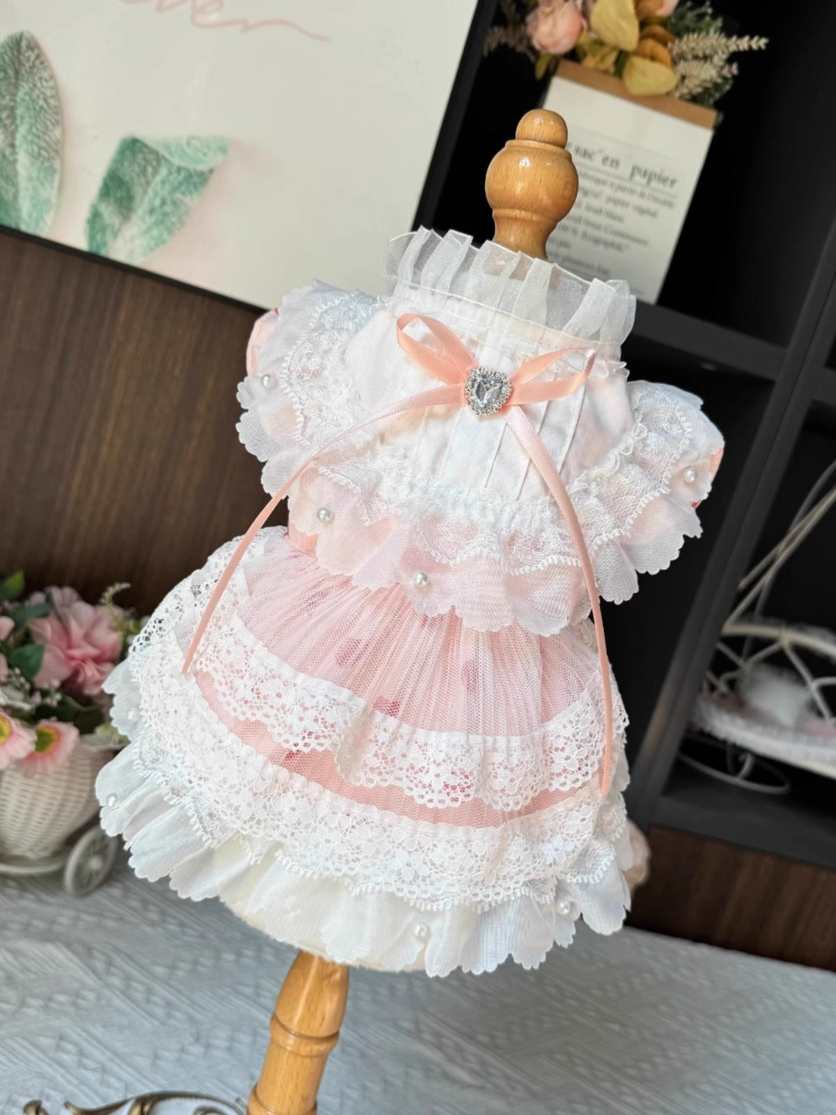 Premium Soft Pink Ribbon Layered Lacey Lolita Dress