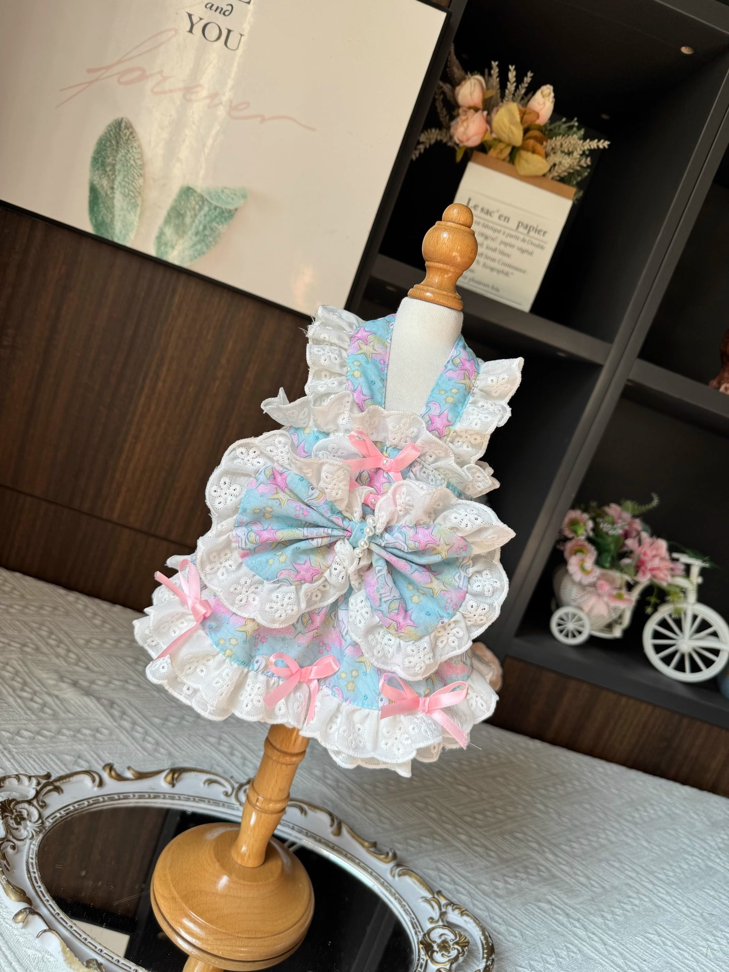 Premium Summer Soft Sweet Blue Pink Ribbon Layered Lolita Dress