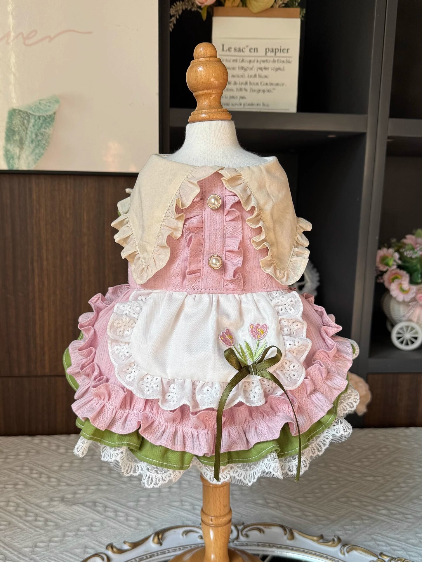 Premium Summer Tulip Pink Green Layered Lolita Dress