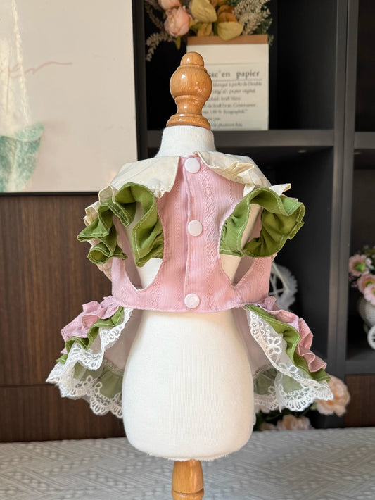 Premium Summer Tulip Pink Green Layered Lolita Dress