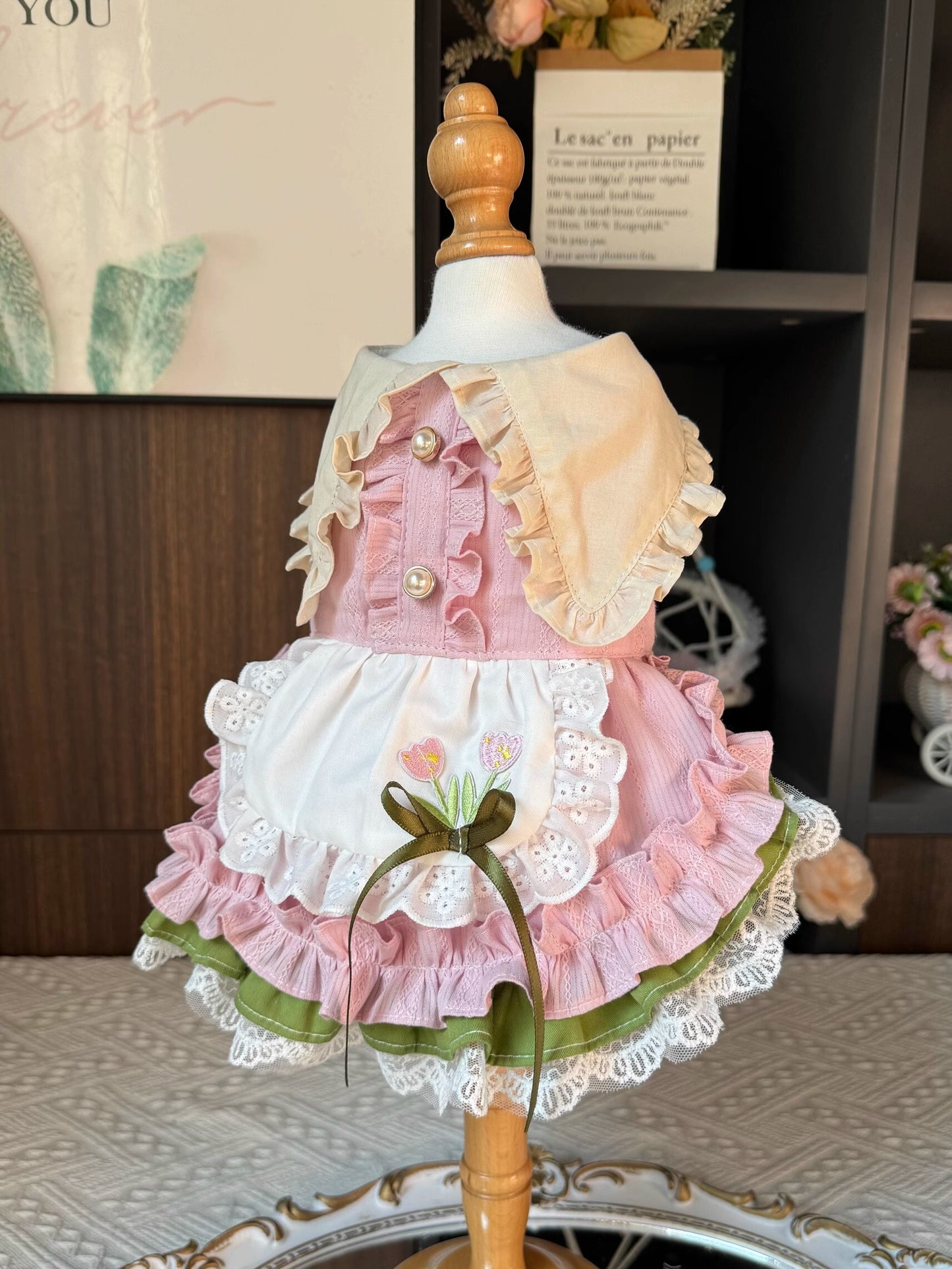 Premium Summer Tulip Pink Green Layered Lolita Dress