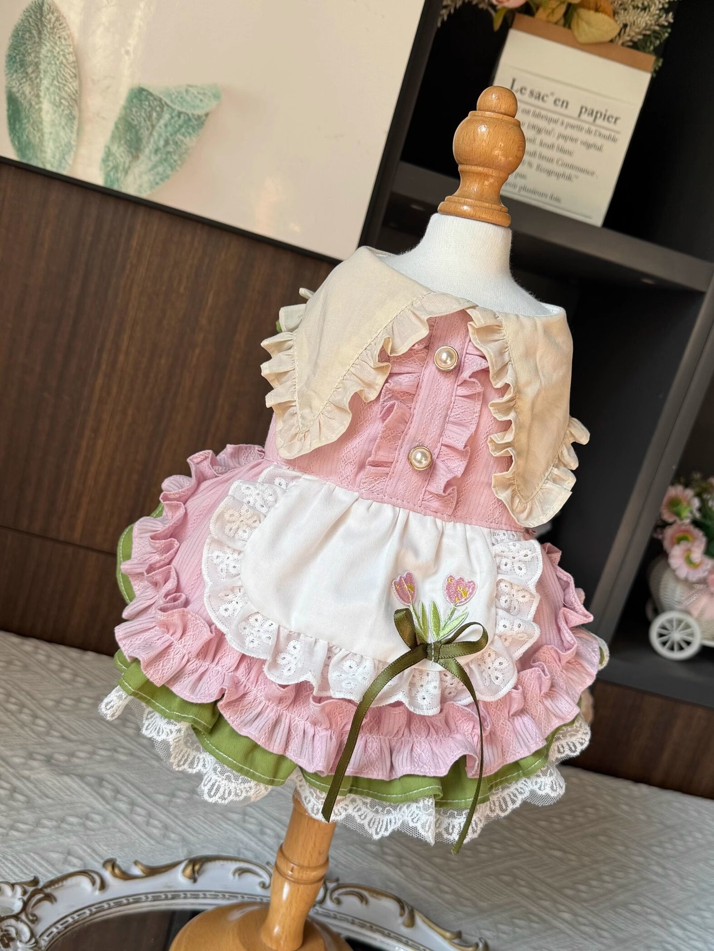 Premium Summer Tulip Pink Green Layered Lolita Dress