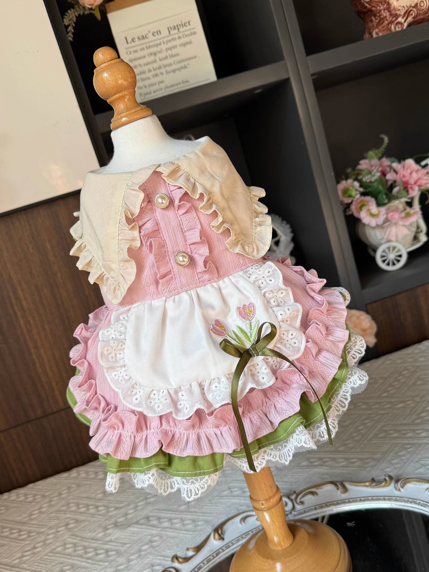 Premium Summer Tulip Pink Green Layered Lolita Dress