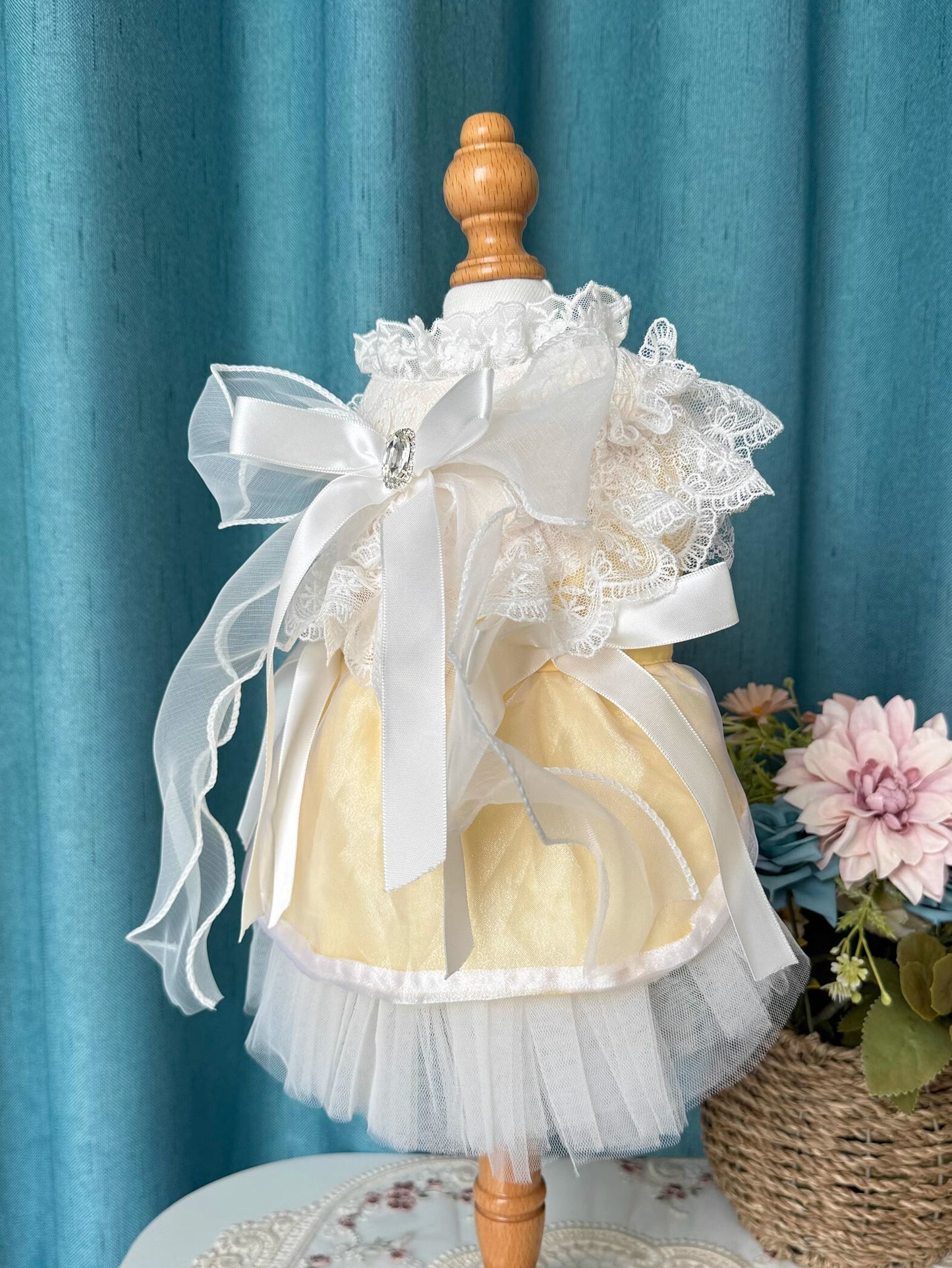 Premium Glossy Milky Yellow Layered Princess Lolita Dinner/Party Pet Dress