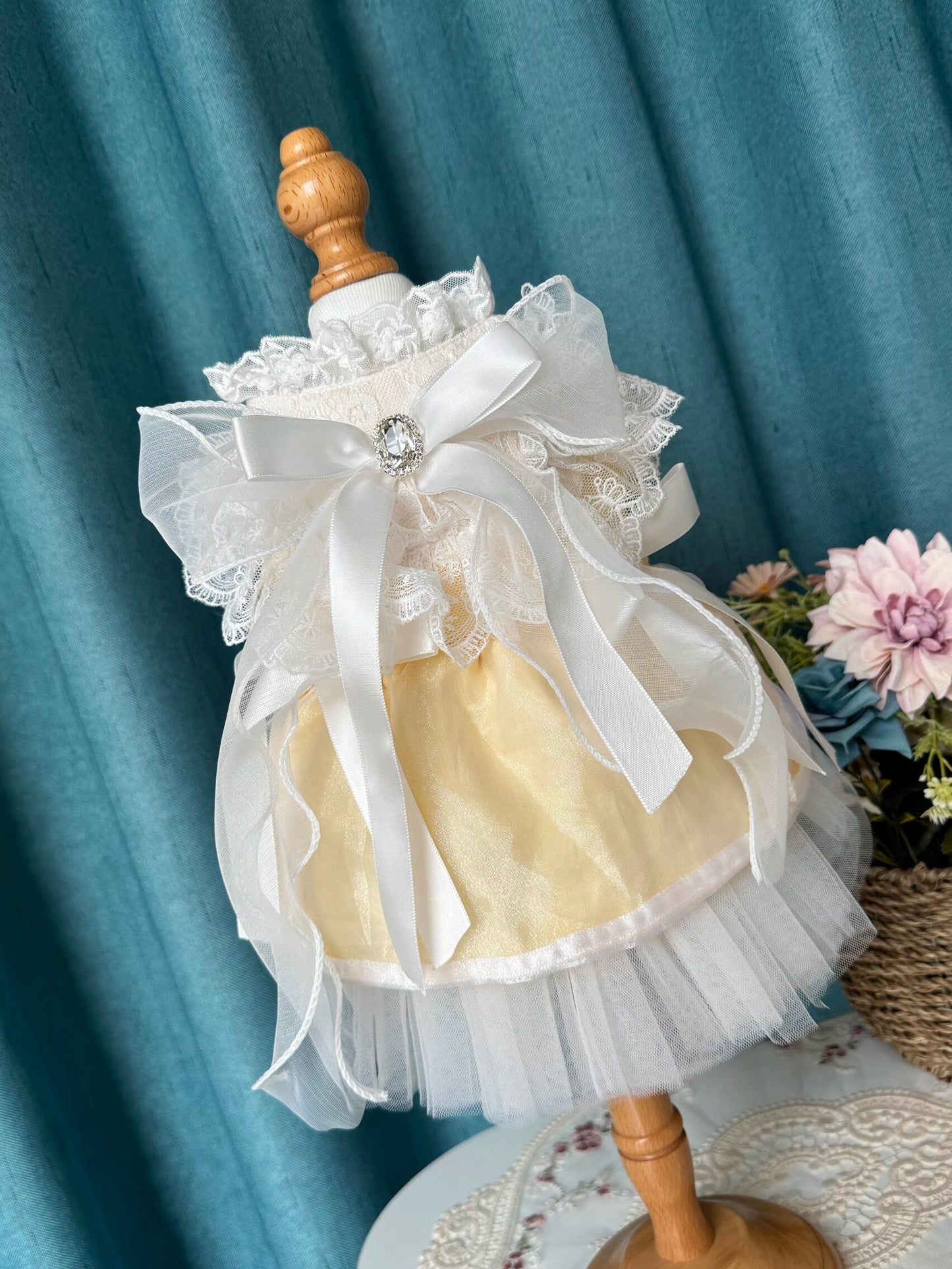 Premium Glossy Milky Yellow Layered Princess Lolita Dinner/Party Pet Dress