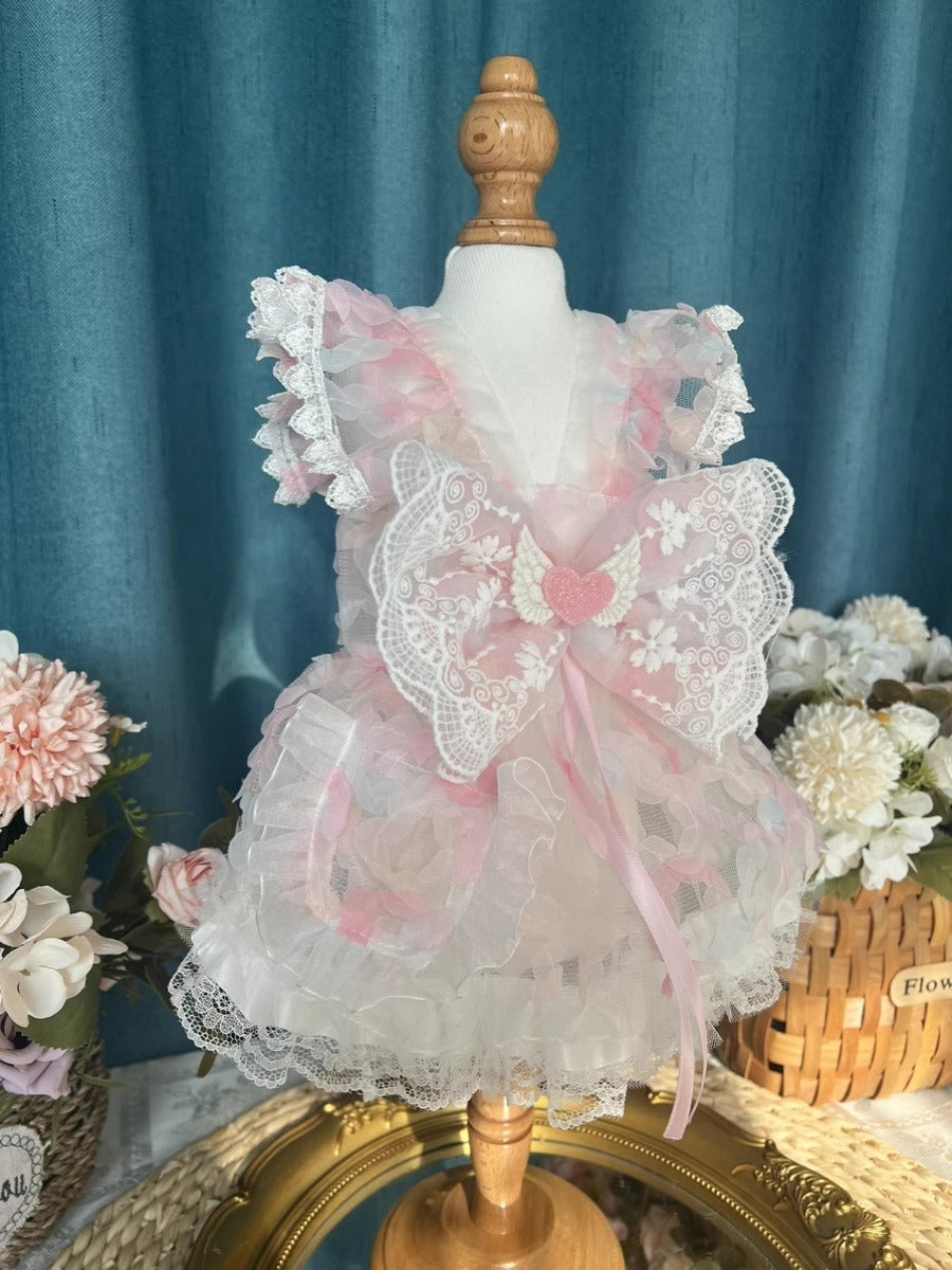 Premium Sweet Flora Pink Butterfly Designed Layered Princess Lolita Dinner Pet Dress