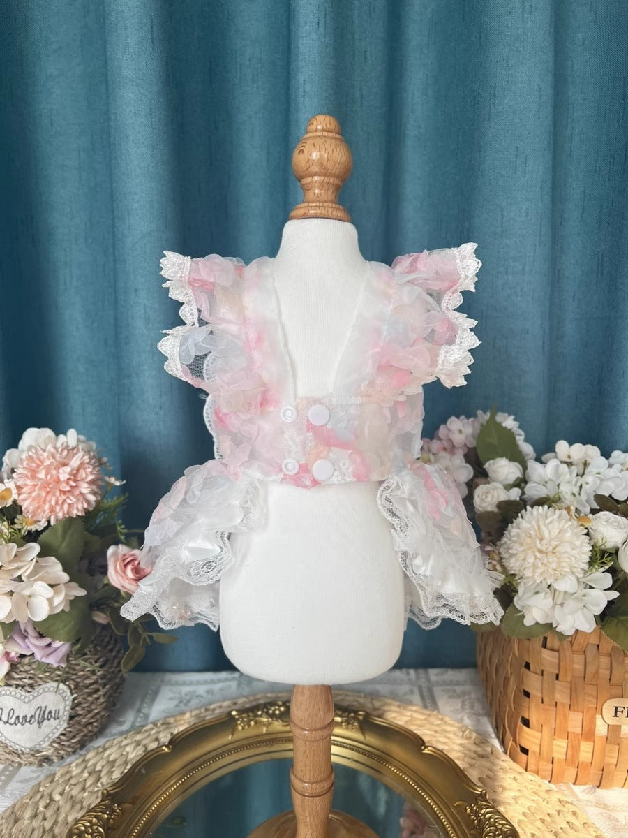 Premium Sweet Flora Pink Butterfly Designed Layered Princess Lolita Dinner Pet Dress