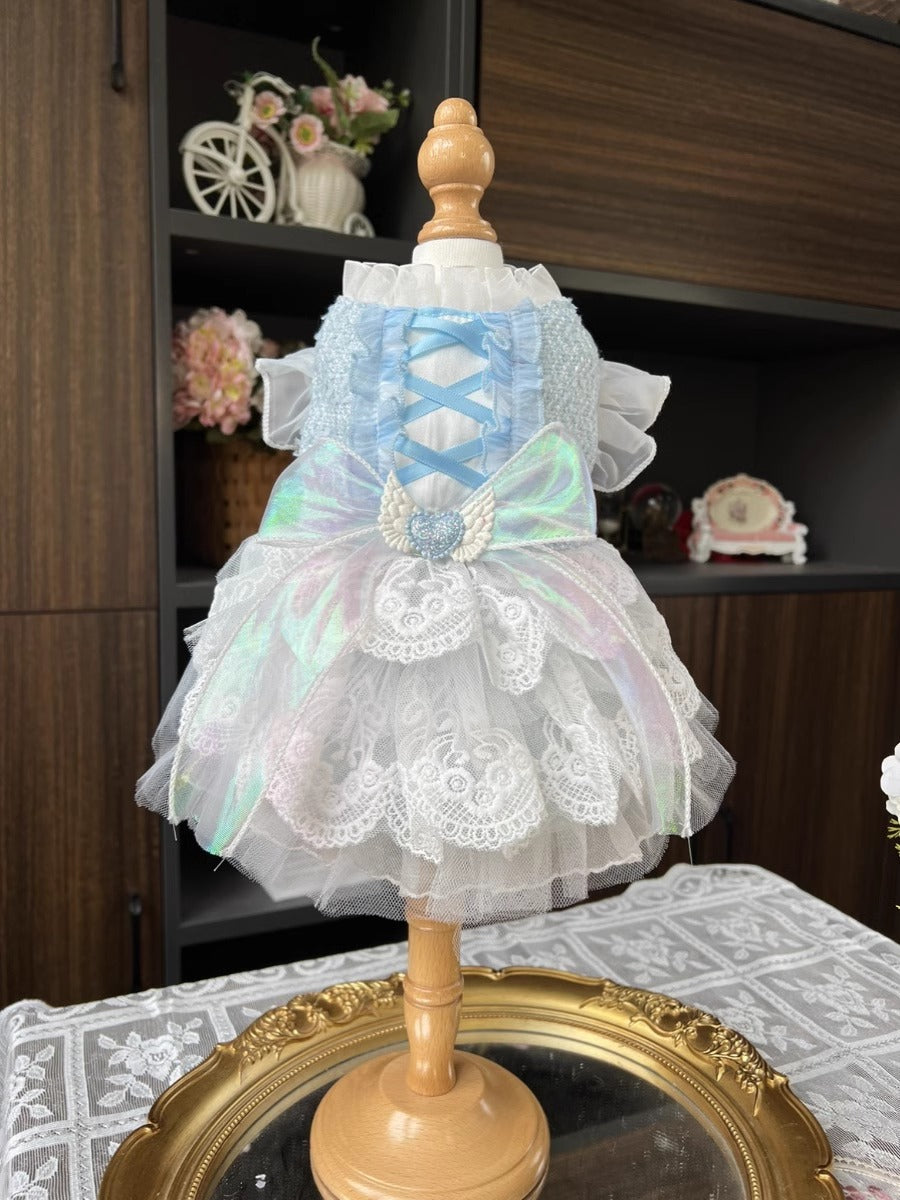 Premium Sea Blue Mermaid Ribbon Layered Laced Princess Lolita Pet Dress