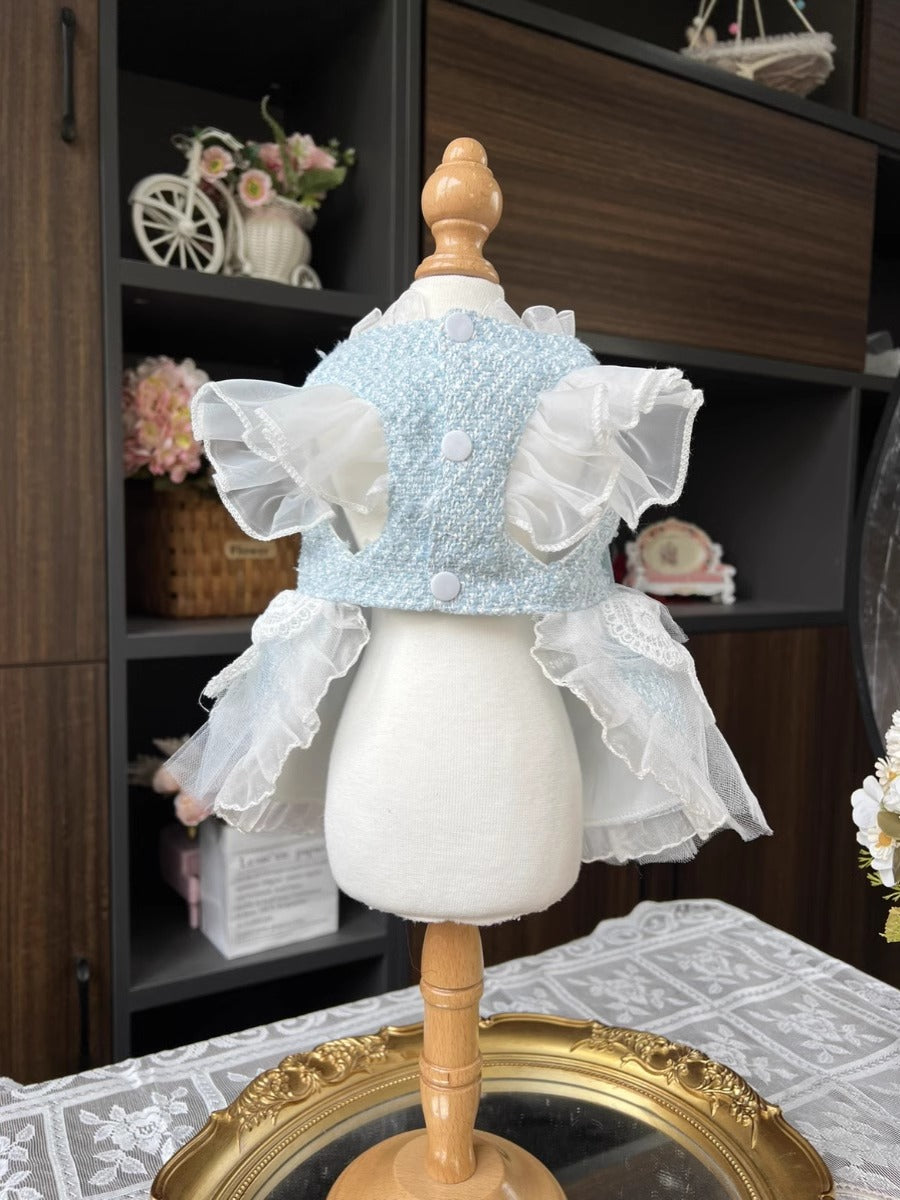 Premium Sea Blue Mermaid Ribbon Layered Laced Princess Lolita Pet Dress