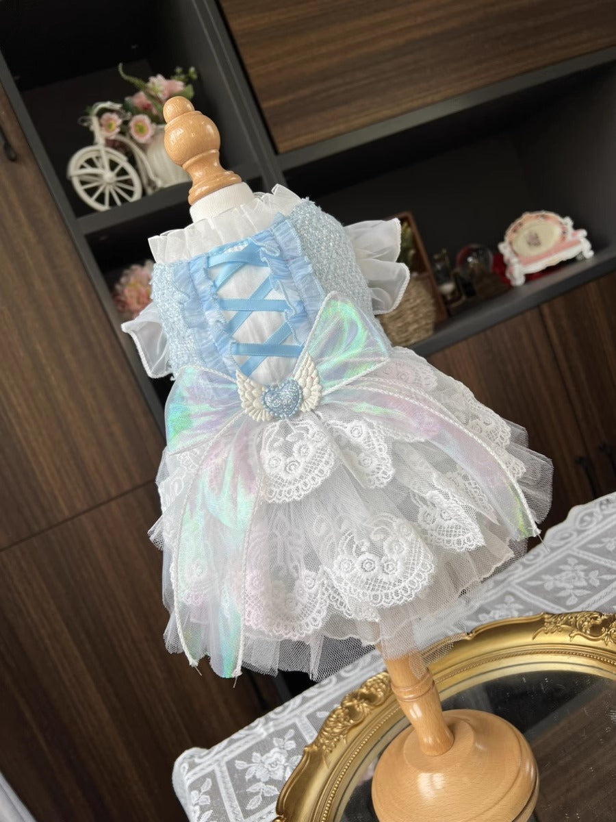 Premium Sea Blue Mermaid Ribbon Layered Laced Princess Lolita Pet Dress