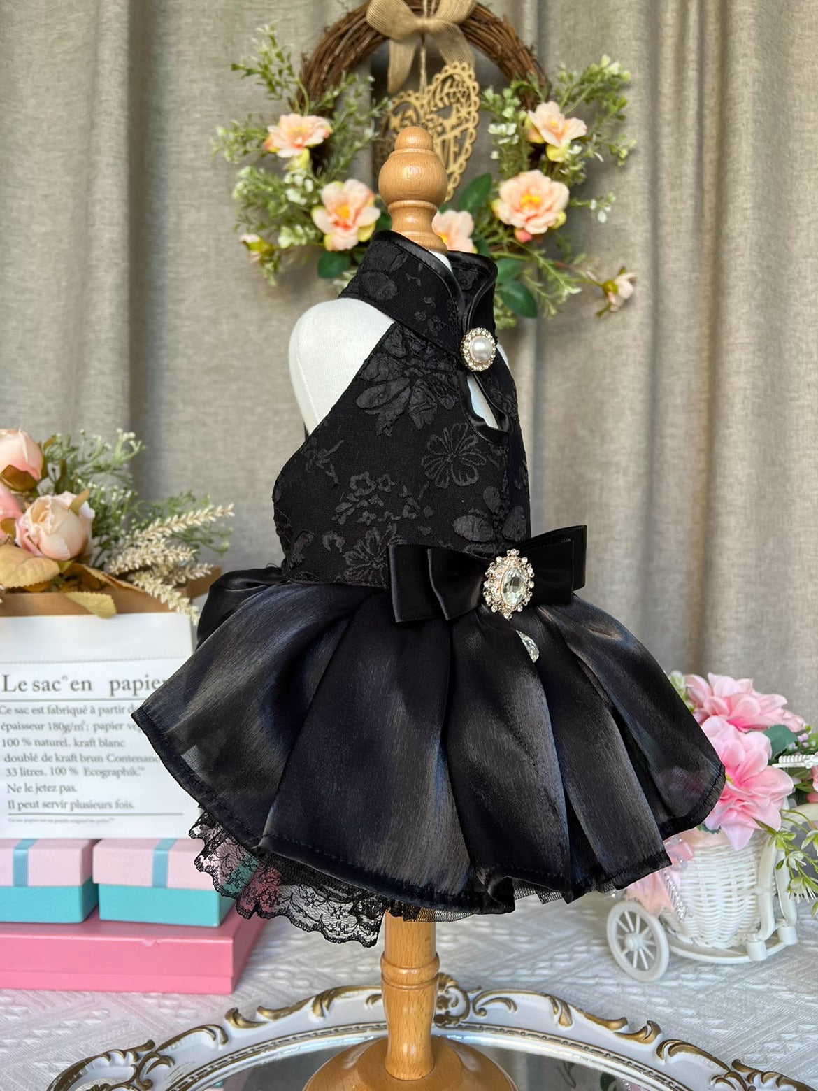 Super Premium Classy Black Layered Laced Princess Lolita Pet Event Dress