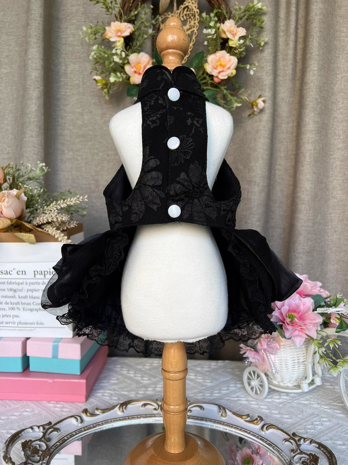 Super Premium Classy Black Layered Laced Princess Lolita Pet Event Dress